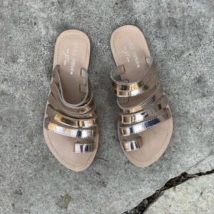 J Crew x Little Mayhem rose gold sandals, size  1